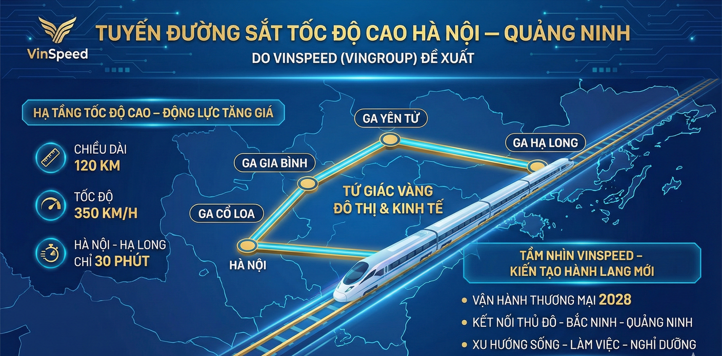 Bản đồ quy hoạch tuyến đường sắt tốc độ cao VinSpeed kết nối Vinhomes Hạ Long Xanh